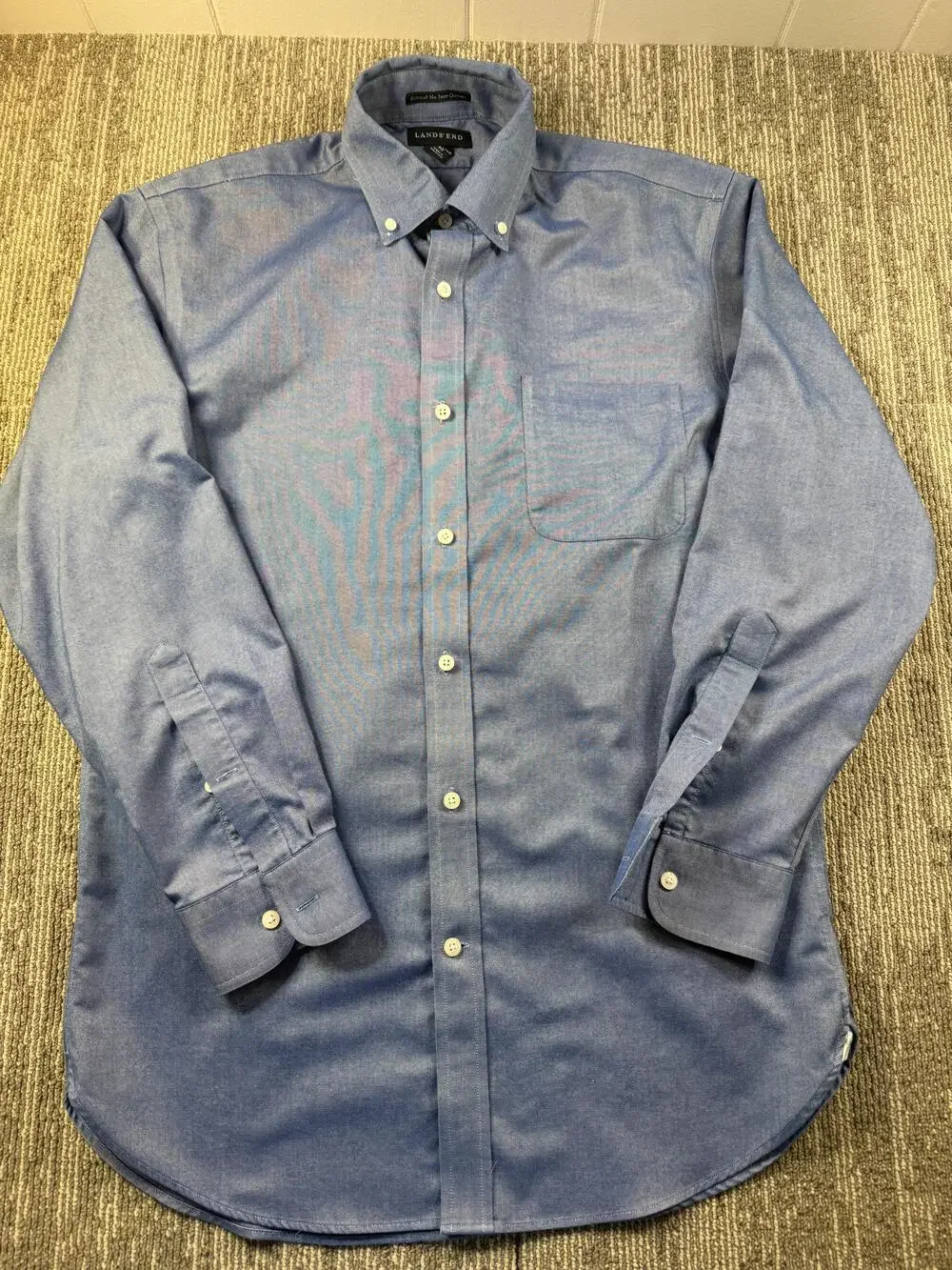 Lands' End Shirt Mens Medium Blue Solid Oxford Long Sleeve Button Down Non-Iron
